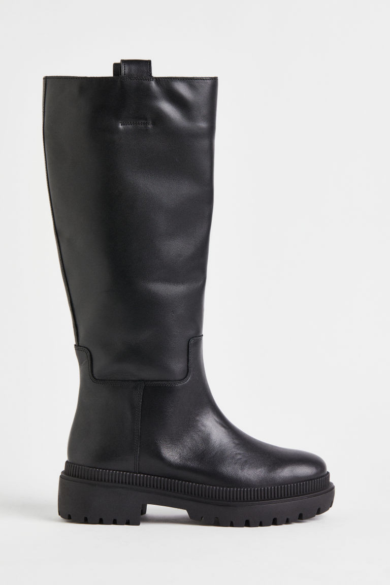 H & M - Leather knee-high boots - Black | H&M (UK, MY, IN, SG, PH, TW, HK)