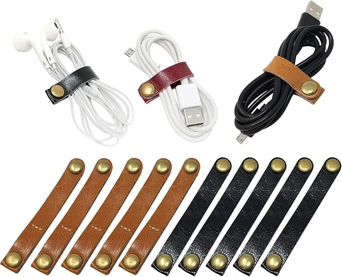 10 Pcs Leather Cable Straps Cable Tie Wraps Cord Management Holder Keeper Earphone Wrap Winder Wi... | Amazon (US)