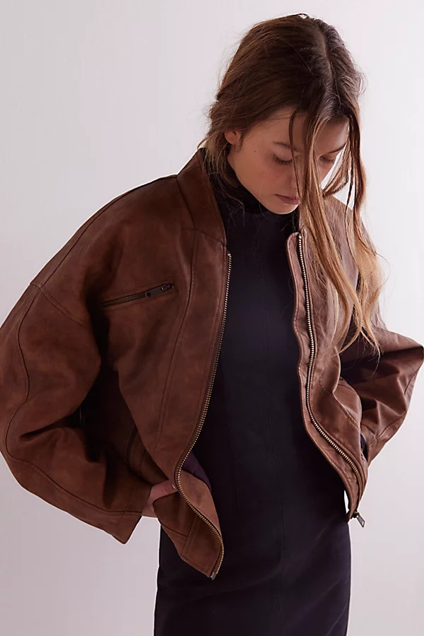 We The Free Vinny Vegan Bomber Jacket at Free People in Brown Sugar, Size: Large | Free People (UK)