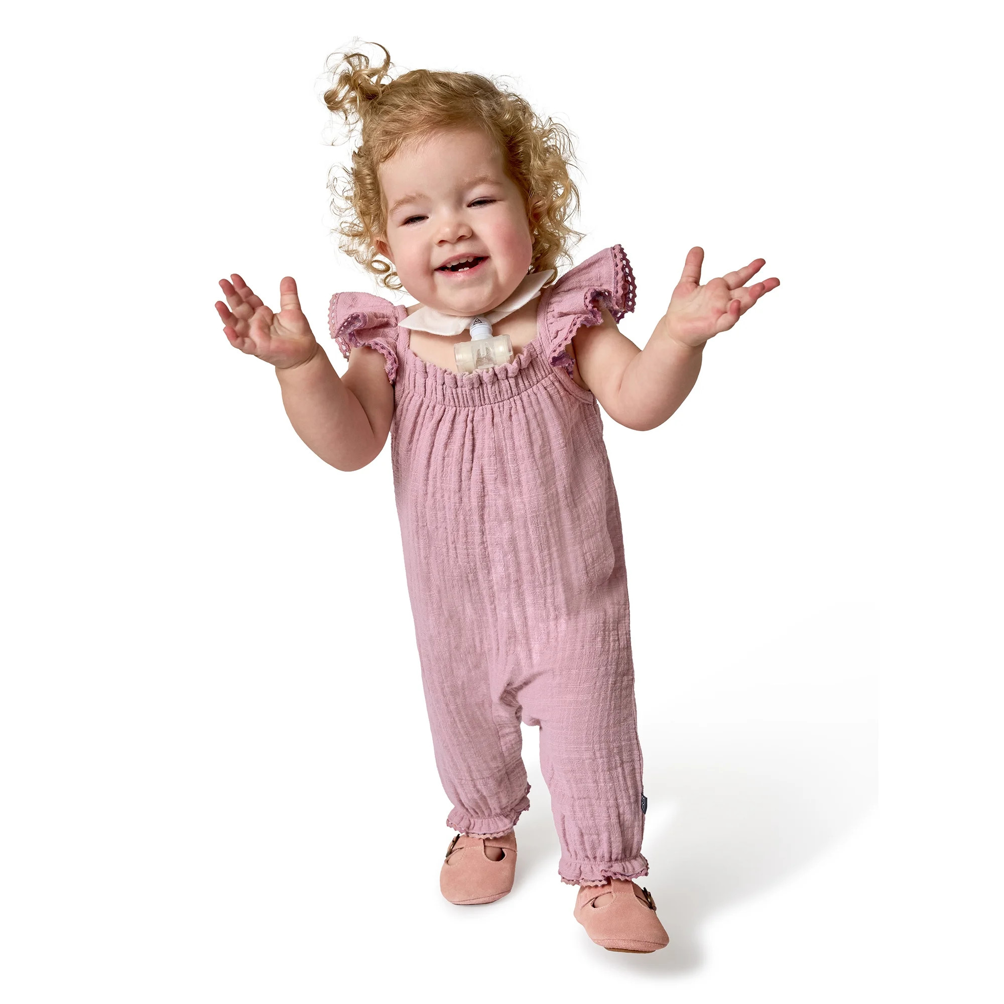 Modern Moments by Gerber baby Girl Long Leg Romper with Novelty Trim Detail, Sizes 0/3 Months - 2... | Walmart (US)