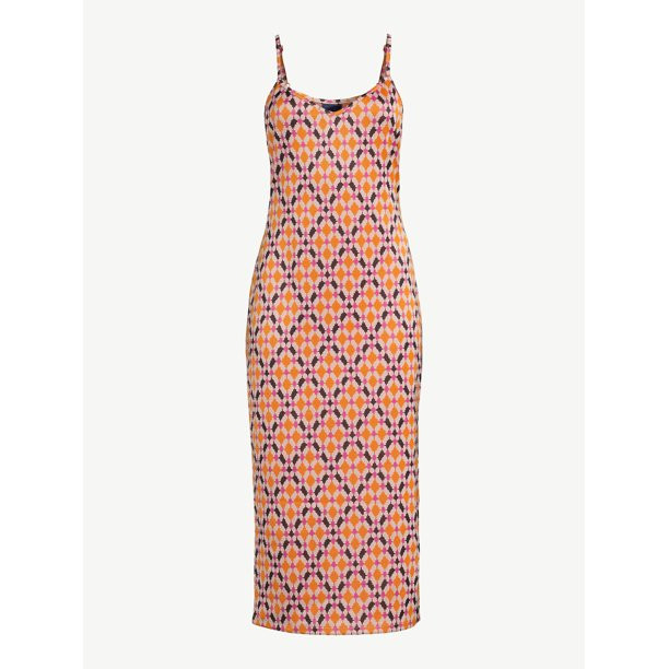 Scoop Women's Sleeveless Jacquard Midi Slip Dress with Side Slit, Sizes XS-XXL | Walmart (US)
