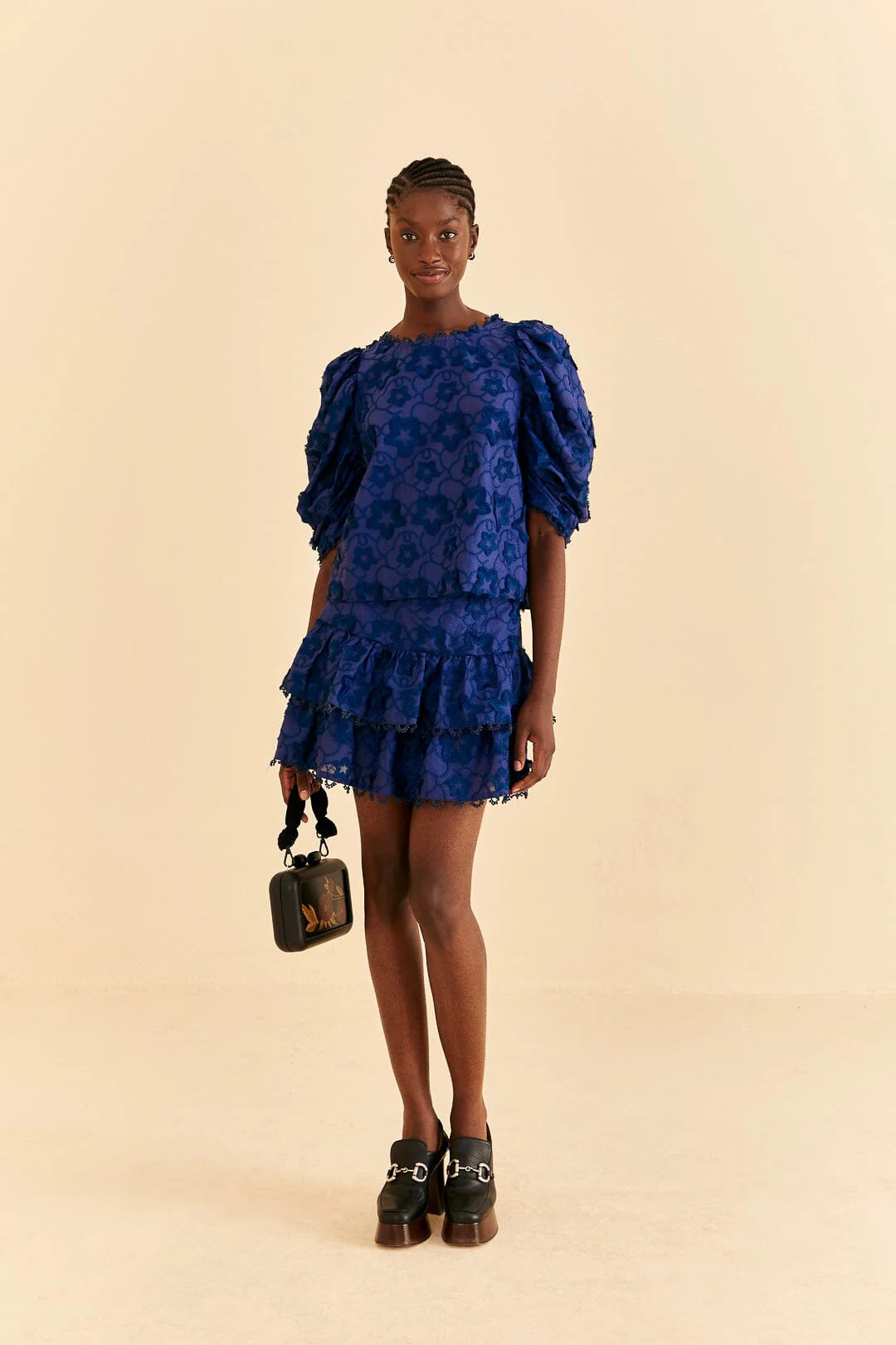 Navy Blue 3d Star Texture Mini Skirt | FarmRio (US)