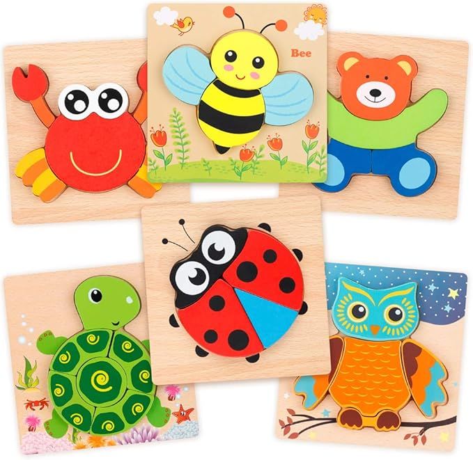 Coogam Wooden Jigsaw Puzzle Set, 6 Pack Animal Shape Color Montessori Toy, Fine Motor Skill Early... | Amazon (US)