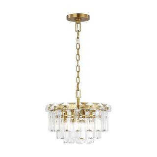 Arden 16.125 in. W x 13 in. H 4-Light Burnished Brass Glam Indoor Dimmable Small Chandelier with Textured Glass Panels | The Home Depot
