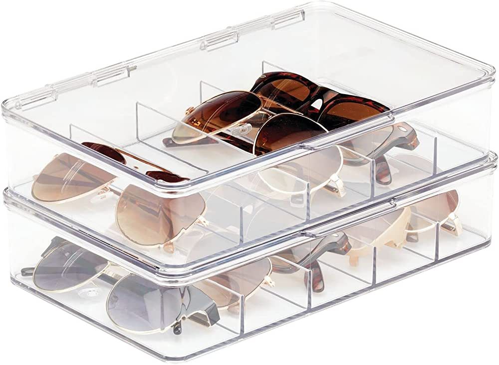 mDesign Plastic Stackable Eyeglass Case Storage Organizer with Hinged Lid for Unisex Sunglasses, ... | Amazon (US)