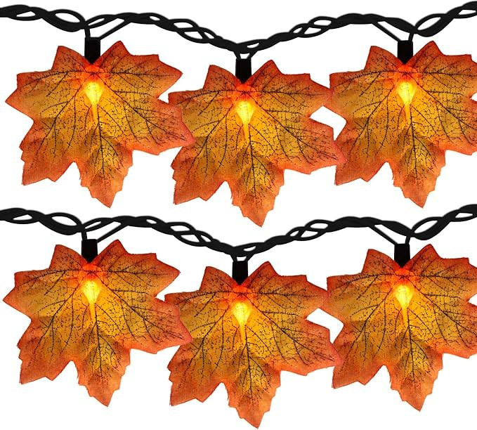 Fall Decor Maples Leaf String Lights, 13.6FT LED Maple Leaf Lights with 35 Maple Fall Light, Plug... | Amazon (US)