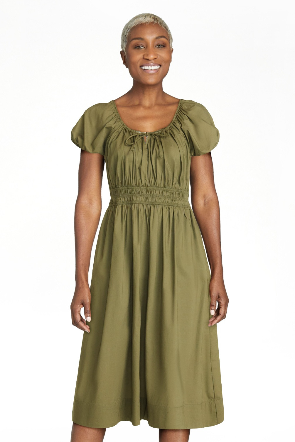 Scenario Women's and Women's Plus Smocked Waist Peasant Midi Dress with Puff Sleeves, Sizes XS-4X | Walmart (US)