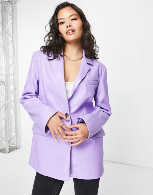 ASOS DESIGN - Dad blazer met leerlook in lila | ASOS (Global)