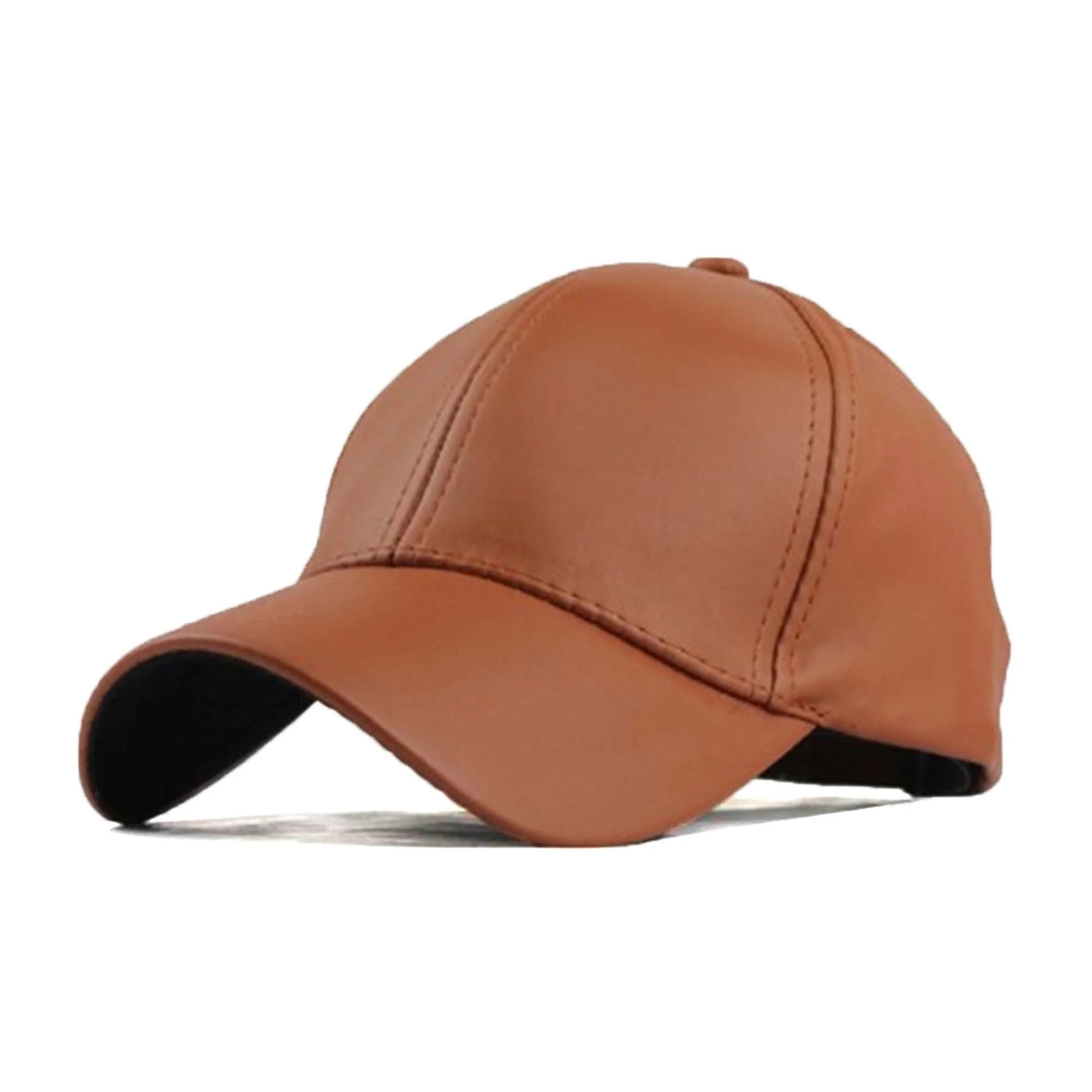 Mens Women PU Leather Trucker Hat Baseball Cap Snapback Adjustable Flat Visor | Walmart (US)