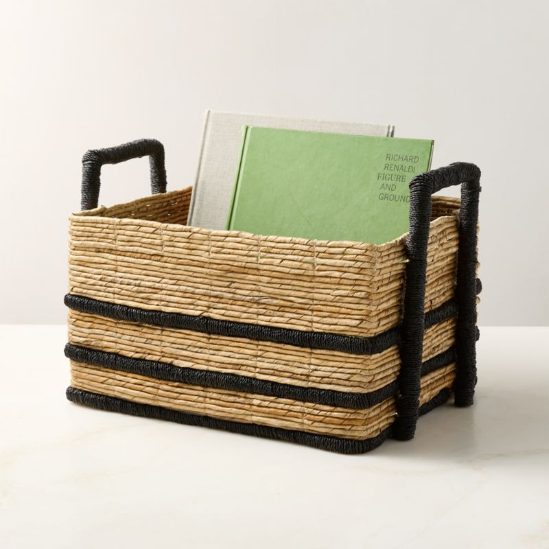 Aminah Woven Storage Tote Basket with Black Handles | CB2 | CB2