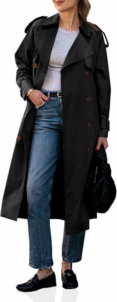 Cicy Bell Womens Long Trench Coat Double Breasted Classic Lapel Fall Overcoat with Belt | Amazon (US)