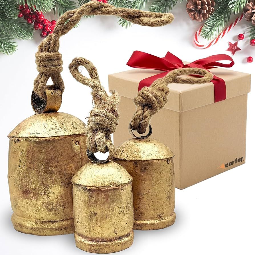 Carfar Set of 3 Rustic Style Bells Handmade Vintage Metal Harmony Sound Christmas Decorative Hang... | Amazon (US)