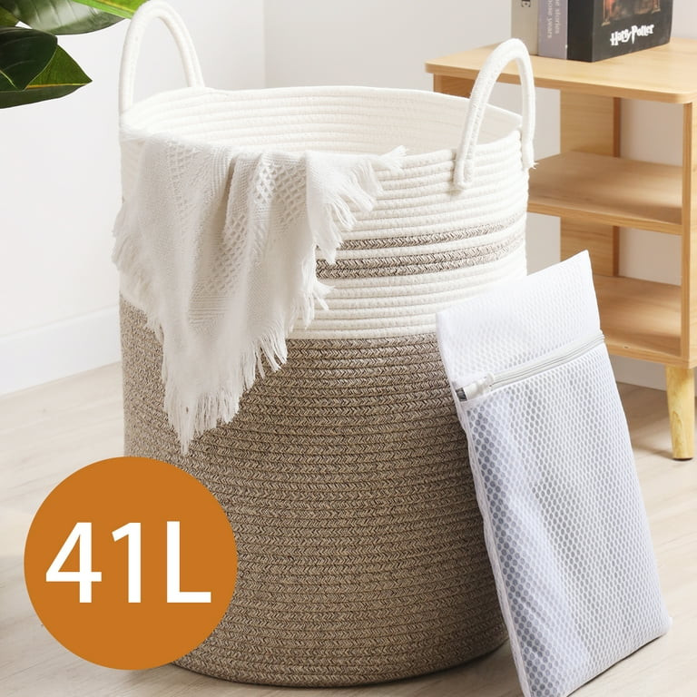 3pcs Cotton Rope Blanket Basket, 1pc 41L Round Lundry Hamper and 2pcs Mesh Lundry Bag, Storage Ba... | Walmart (US)