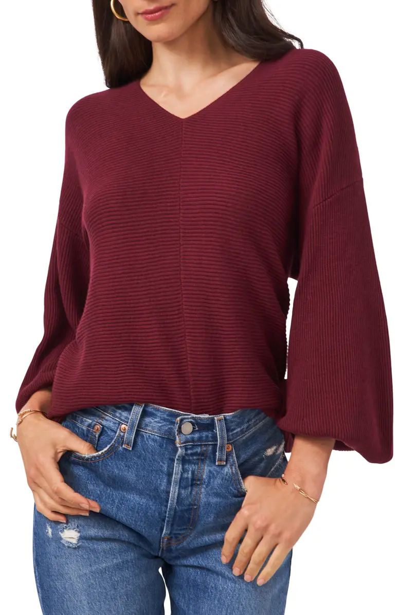 Ribbed Balloon Sleeve Cotton Blend Sweater | Nordstrom