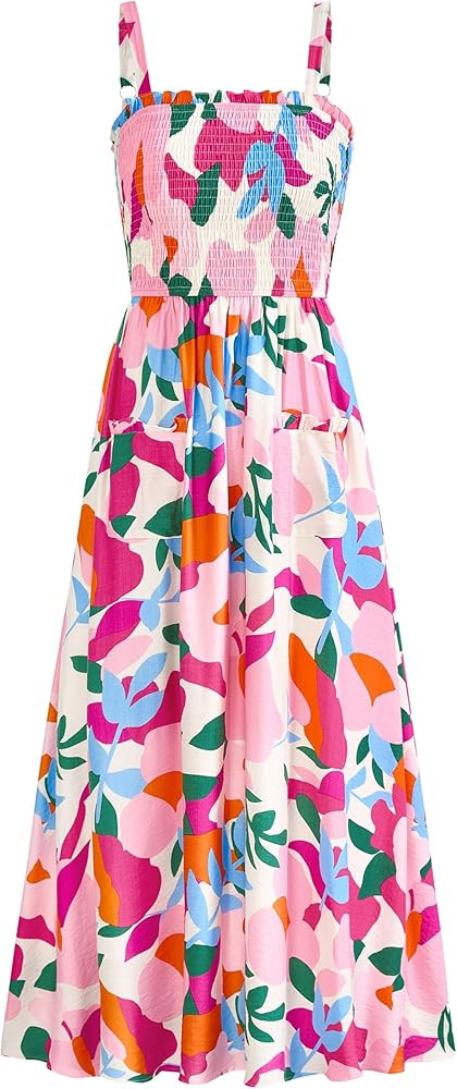 PRETTYGARDEN Womens Summer Dresses 2026 Casual Spaghetti Strap Ruffle Smocked Flowy Floral Spring... | Amazon (US)