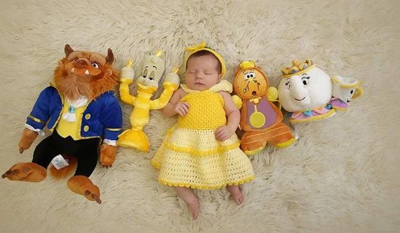 Crochet Belle Photography Prop Set/Beauty and the Beast/Infant Halloween Costume/Newborn Photo Pr... | Etsy (US)