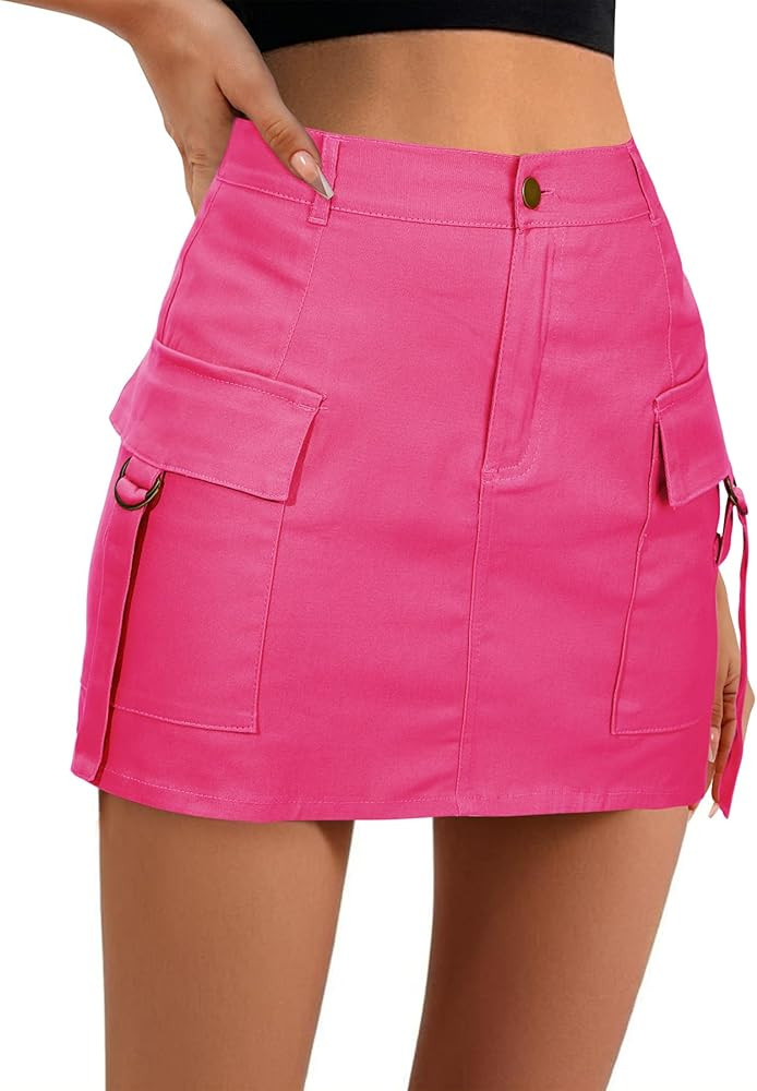 Zando High Waisted Cargo Mini Skirt Y2K Bodycon Denim Mini Skirt Y2K Jean Skirt with Pockets Y2K ... | Amazon (US)