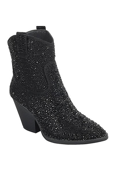 Rhinestone Cowgirl Western Booties Cowboy Boots-Black | Fashion Junkee