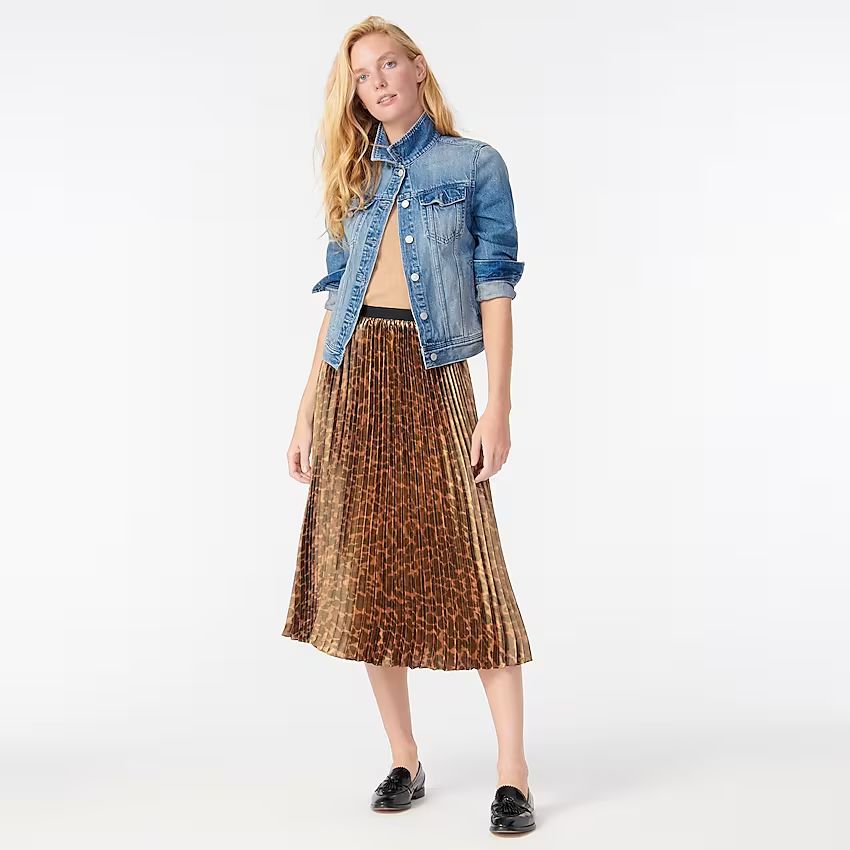 Pleated midi skirt in metallic leopard | J.Crew US