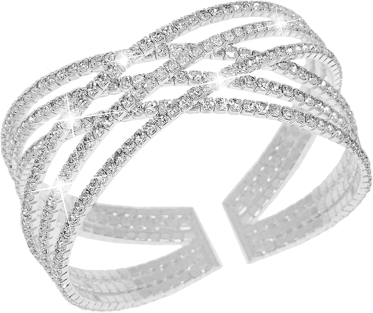 Suyi Rhinestone Bracelet for Women Silver Multilayer Cuff Bracelet Craystal Braidal Bracelets | Amazon (US)