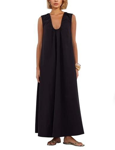 Lenader Women Flowy Maxi Dress Ruched Sleeveless Long Dress Vacation Fashion Summer Casual Loose ... | Amazon (US)