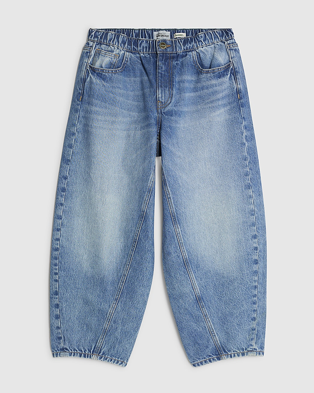 Petite Blue Denim Elasticated Barrel Jeans | River Island UK & IE