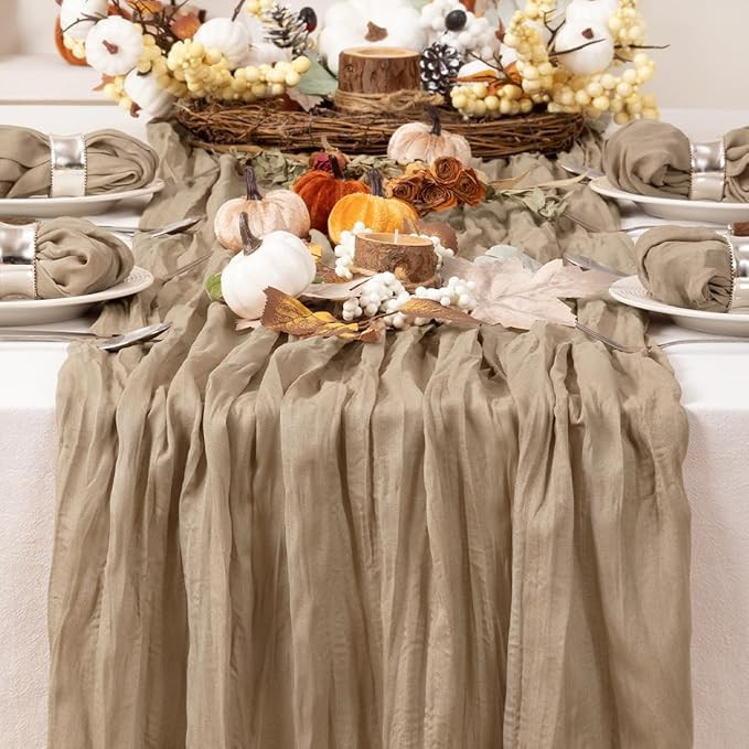 Fall Table Runner Nude Thanksgiving Cheesecloth Table Runner Boho Gauze Table Runner 120 inches L... | Amazon (US)