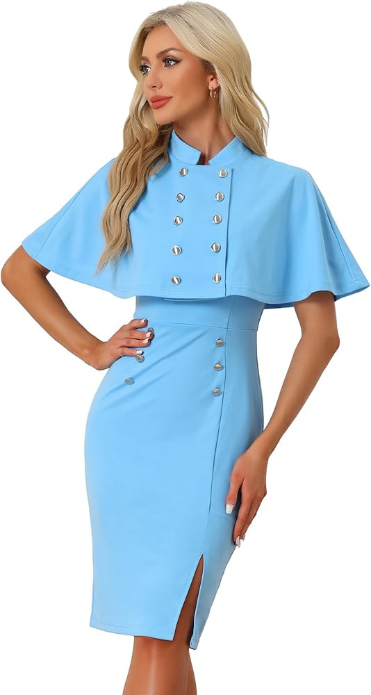 Allegra K Double Breasted Sheath Dress for Women's Elegant Formal Sets 2pc Work Dress with Cape | Amazon (US)