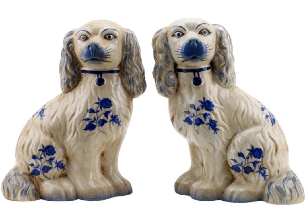 Blue and Ivory Floral Staffordshire Dogs | The Enchanted Home