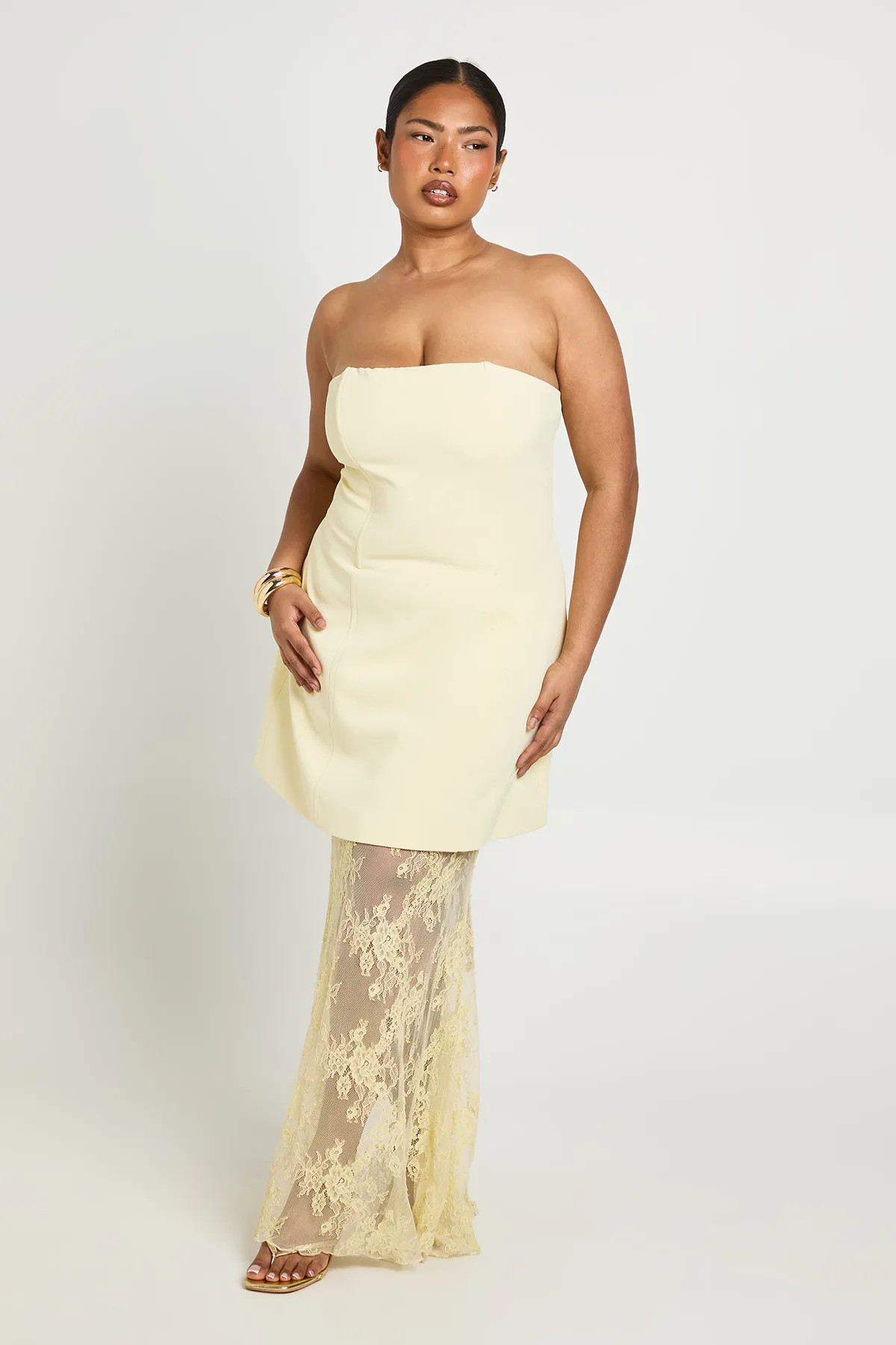Lemon Plus Premium Structured Lace Maxi Dress | Boohoo USA | boohoo (US & Canada)