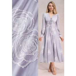 Rose Sequins Embroidery Tie-Front Chiffon Maxi Dress in Lavender for Anniversary Nights & Concert... | Chicwish