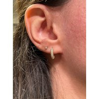 14K Solid Gold Pave Cluster Diamond Hoop Earrings, 7.5mm, Zirconian Hoop, Glamorous Perfect Gift For Her, Minimal | Etsy (US)