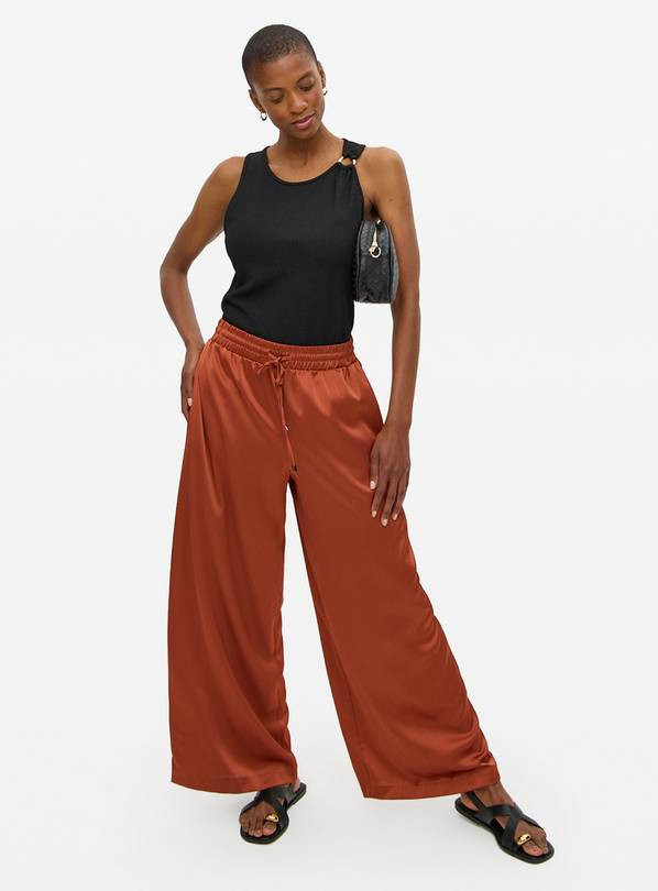 Rust Satin Plisse Ultra Wide Leg Trousers 14 | Tu Clothing