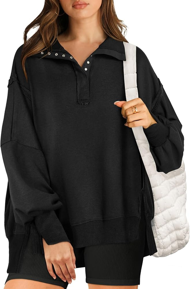 RUBZOOF Oversized Sweatshirt for Women Trendy Button Henley Neck Pullover Long Sleeve Tops Casual... | Amazon (US)