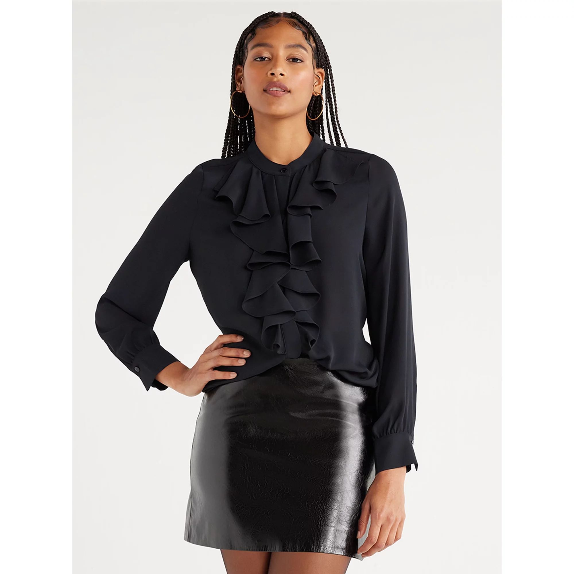 Scoop Women’s Ruffle Button Down Shirt, Sizes XS-XXL | Walmart (US)