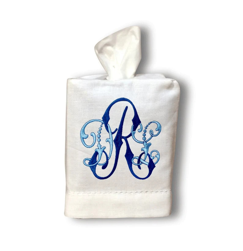 Monogrammed Linen Tissue Box Cover | Etsy | Etsy (US)