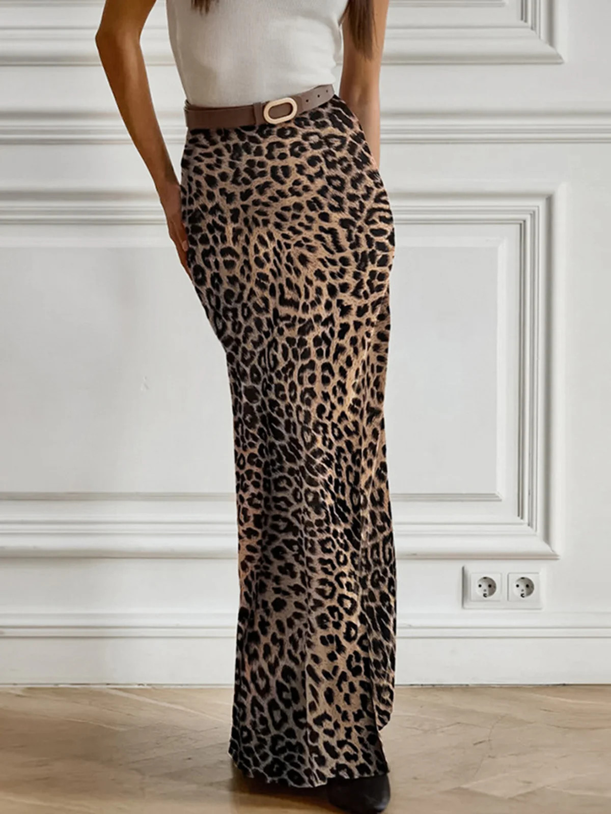 Leopard Print Maxi Skirt | Commense