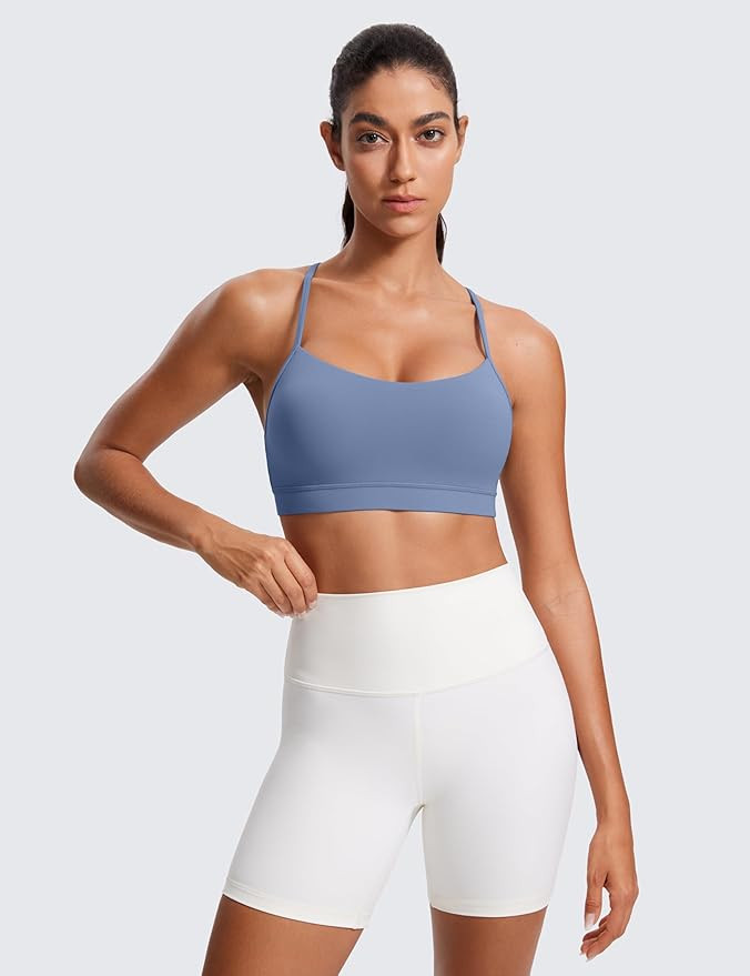 CRZ YOGA Butterluxe Womens Y Back Sports Bra - Padded Racerback Low Impact Spaghetti Thin Strap W... | Amazon (US)