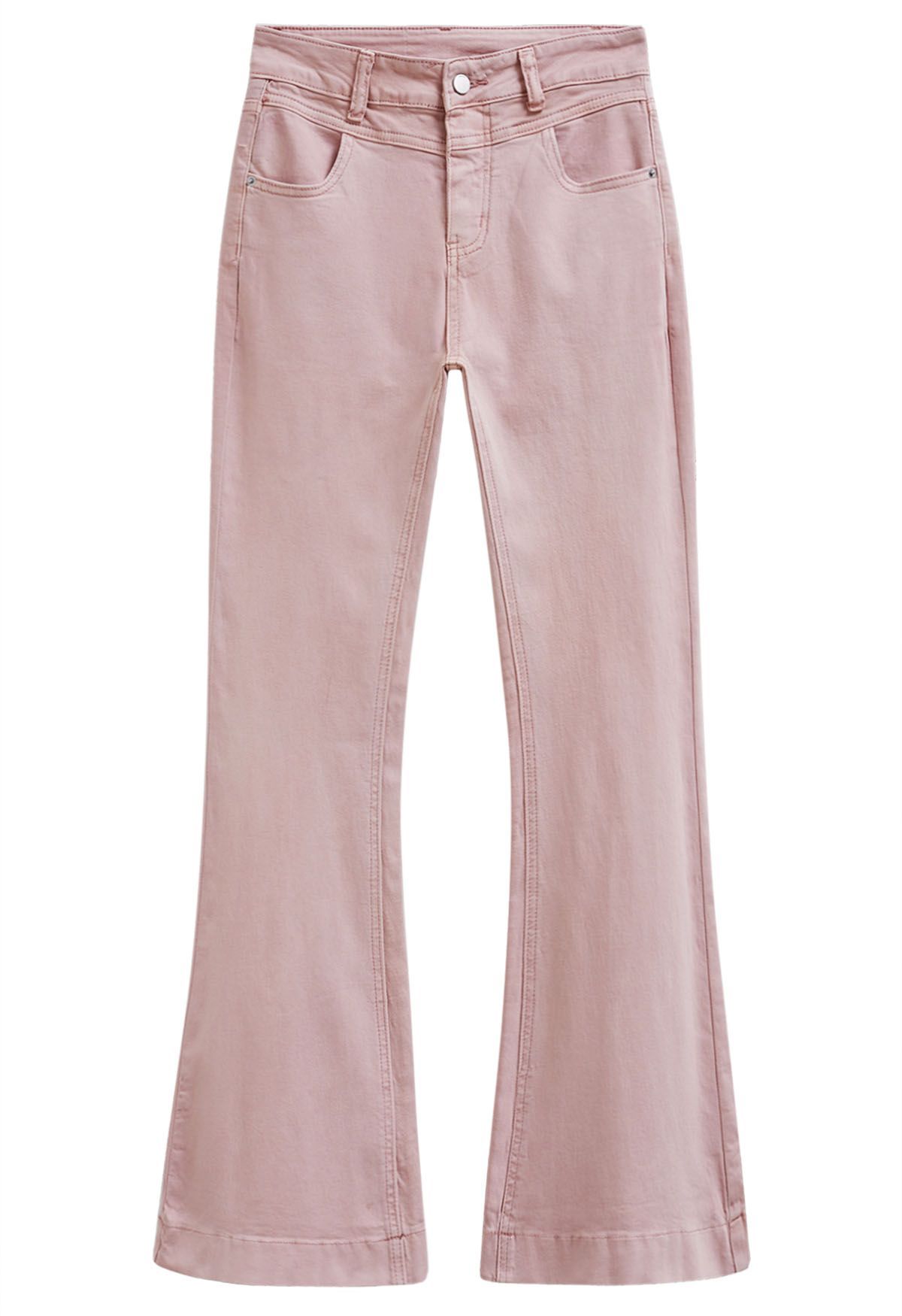 On-Trend High Waist Flare Leg Jeans in Pink | Chicwish