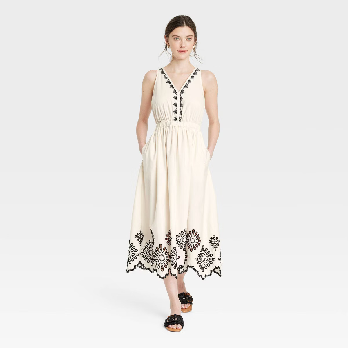 Women's Eyelet Maxi Sundress - Universal Thread™ Cream | Target