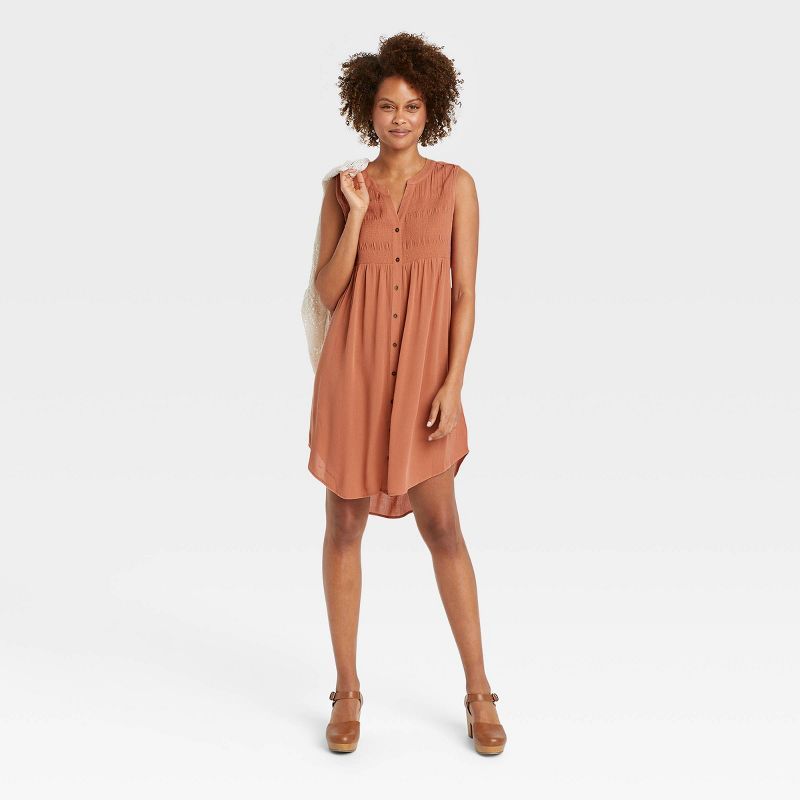 Women&#39;s Sleeveless Smocked Button-Down Dress - Knox Rose&#8482; Brown XS | Target