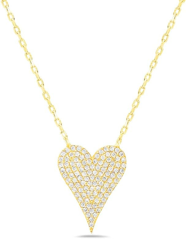 PORI JEWELERS 925 Sterling Silver Cubic Zirconia Pave Heart Charm Pendant Necklace - 18" Anchor C... | Amazon (US)