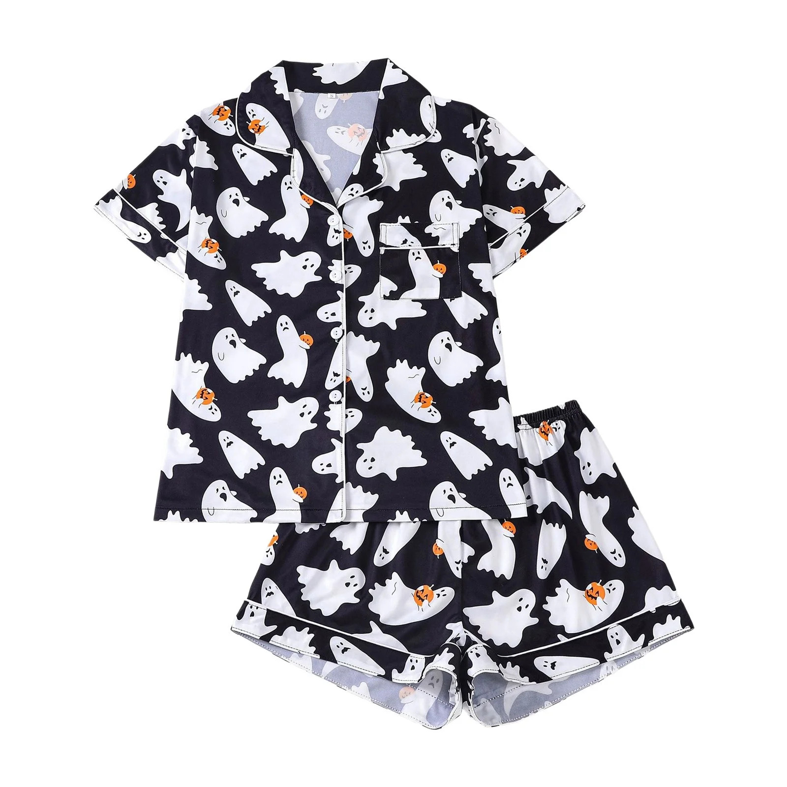 Pajamas For Women Set Halloween Printed Collar Short Sleeve Shorts Sleepwear Loungewear Nightwear... | Walmart (US)