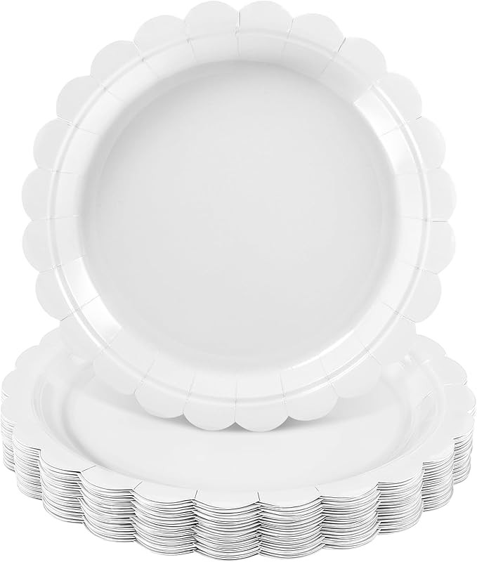 30 Pcs Scalloped Plates 9 Inch Disposable White Paper Plates Cute Dessert Cake Plate Dinner Party... | Amazon (US)