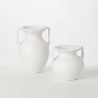 SULLIVANS White Bisque Ceramic Handled Ceramic Urn - Set of 2 CM2983 - The Home Depot | The Home Depot