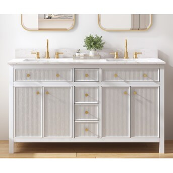 allen + roth Sandbanks 60-in White Undermount Double Sink Bathroom Vanity with White Engineered S... | Lowe's