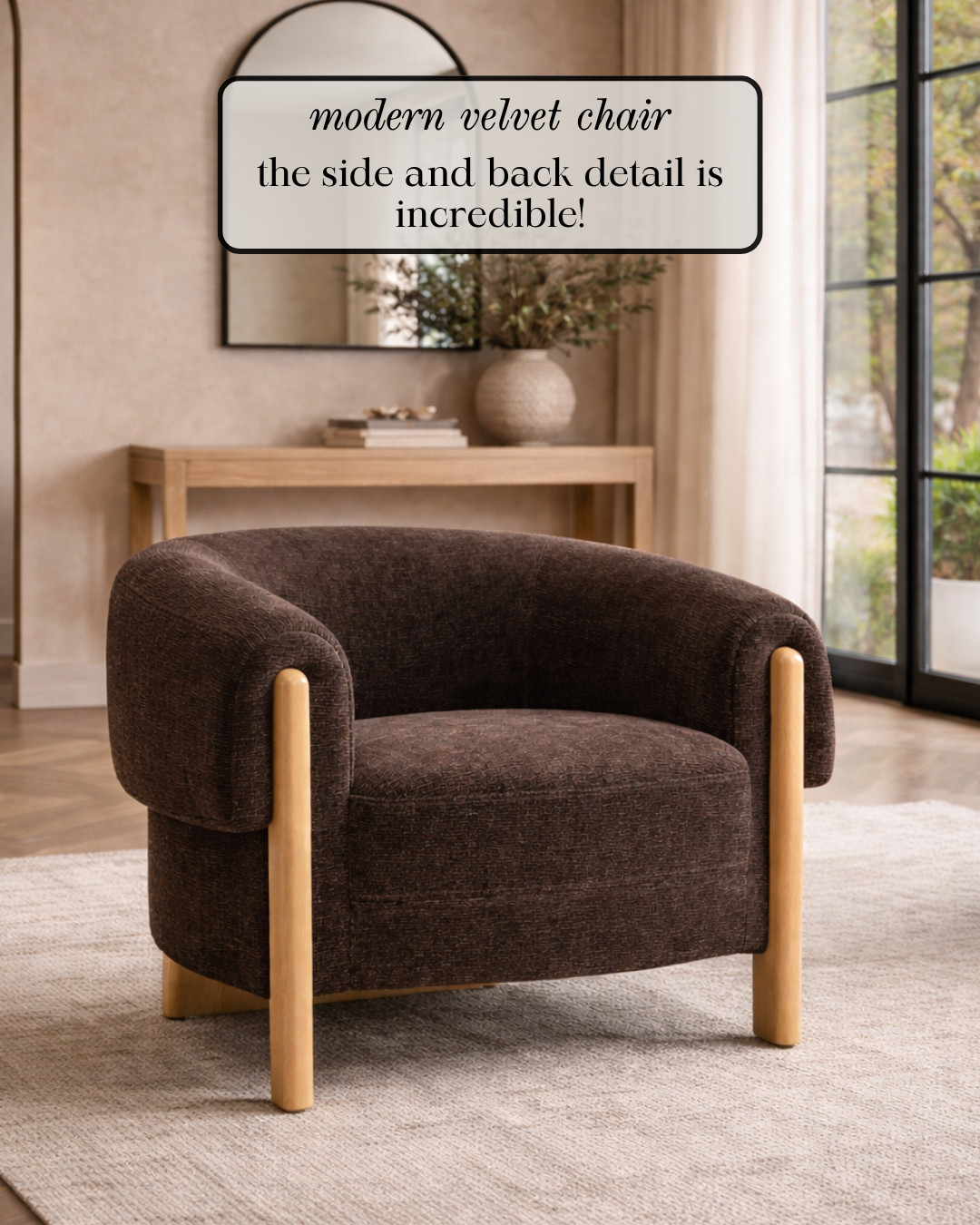 DON'T MISS — MODERN VELVET ACCENT CHAIR

This MODERN VELVET ACCENT CHAIR is one of those pieces that looks incredibly expensive in person. The curved silhouette and wood arm detail give it a designer feel, and the side and back detailing are stunning from every angle.

#Amazon #TheHillaryStyle #AccentChair #VelvetChair #DesignerFurnitureDupe #LuxuryLivingRoom #NeutralHomeDecor #ModernOrganicStyle #HighEndStyleForLess #AmazonFurniture 

 #LTKU #LTKOver40 #LTKHome