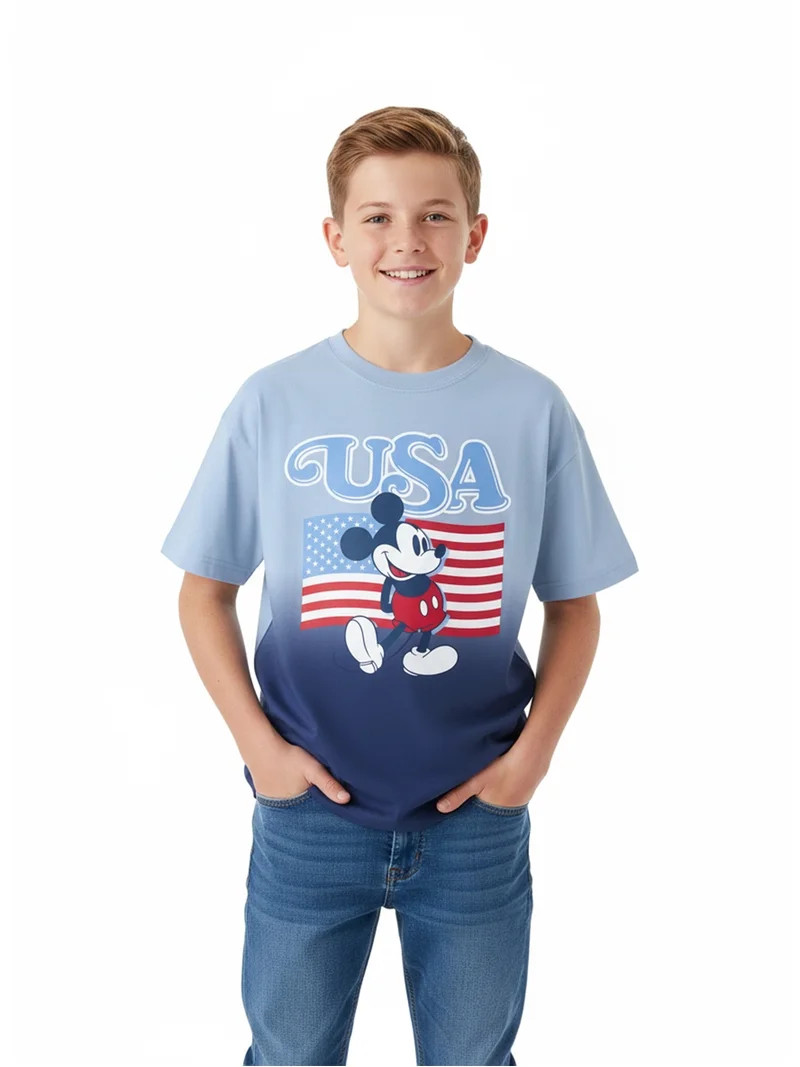 Disney Mickey Mouse Boys USA 76 Graphic Tee with Short Sleeves, Sizes 4-20 | Walmart (US)