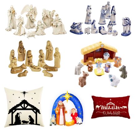 Gentle reminders to keep our eyes on the true meaning of Christmas, these nativities include a blue willow style, a beautiful Lenox, a carved olive wood, a little people set for tiny hands to first learn about the story, an inflatable, and throw pillows  

#LTKGiftGuide #LTKHoliday #LTKSeasonal