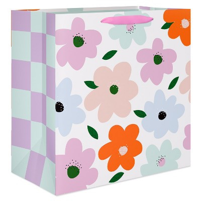 Jumbo Mother's Day Gift Bag, Floral and Checkered 15"x15" Designed by Spaghetti and Meatballs | Target